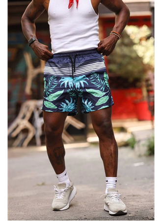 Erkek Palmiye Desenli Deniz Cepli Şort - Mavi