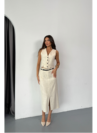 YELEK-ÖNDEN YIRTMAÇLI ETEK TK ŞANTUK KETEN - Ham