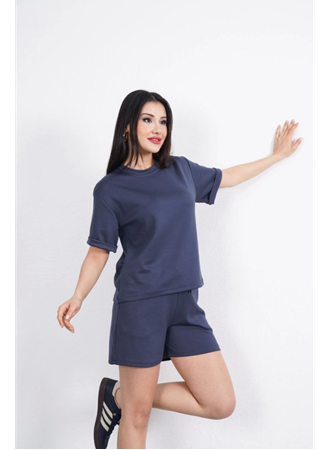 Osy Modal Yumuşak Dokulu Kumaş Bisiklet Yaka T-shirt Kısa Şort İkili Takım - Antrasit