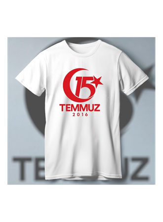 15 Temmuza Özel Tasarım 2016 Baskılı T-shirt - Beyaz