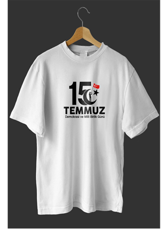 15 Temmuza Özel Tasarım Baskılı T-shirt - Beyaz