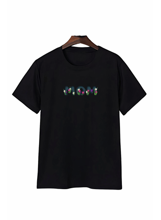 Anneler Gününe Özel Tasarım Mom Çiçek Baskılı T-shirt - Siyah