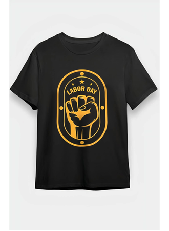 1 Mayıs Emekçilerimiz İçin Özel Tasarım LABOR DAY Baskılı T-shirt - Siyah