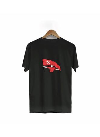 1 Mayıs Emekçilerimiz İçin Özel Tasarım Bayraklı Emekçi Baskılı T-shirt - Siyah