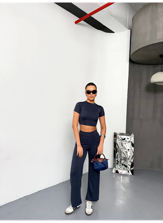 Osy Modal Yumuşak Dokulu Kumaş Kısa Kollu Crop Alt Ispanyol Paça Pantalon Ikili Takım - Füme