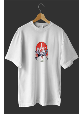 1 Mayıs Emekçilerimiz İçin Özel Tasarım 1 Mayıs Dünya Baskılı T-shirt - Beyaz