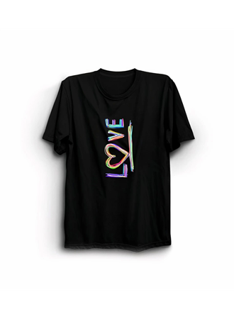 Sevgililer Günü İçin Özel Tasarım Love Baskılı T-shirt - Siyah