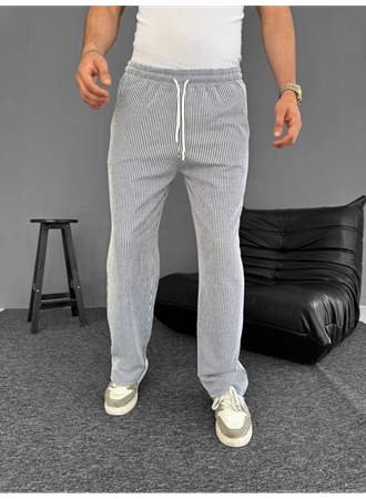 Su Yolu Çizgili Cepli Pantalon - Gri
