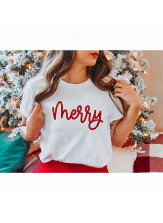 Merry Baskılı T-shirt - Beyaz