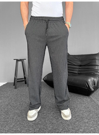 Su Yolu Çizgili Cepli Pantalon - Siyah
