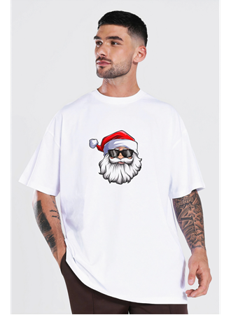 Gözlüklü Noel Baba T-shirt - Beyaz