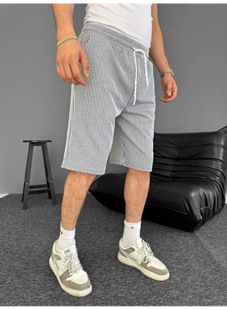 Su Yolu Çizgili Cepli Şort- Gri