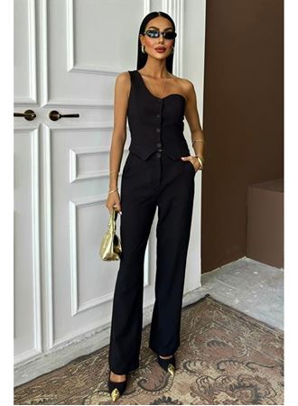 Tek Omuz Büstiyer Plazzo Pantolon Viscon Takım 10159