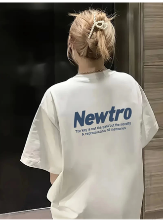 Baskılı Oversize Bisiklet Yaka T-shirt - Beyaz