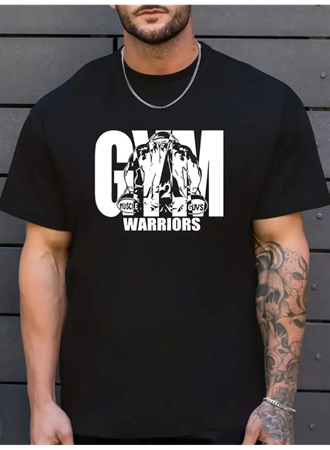 Sporda Günlük Hayata Giyilebilir GYM Baskılı Oversize Bisiklet Yaka Erkek T-shirt - Siyah