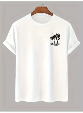 Baskılı Oversize Bisiklet Yaka T-shirt - Beyaz