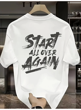 Baskılı Oversize Bisiklet Yaka T-shirt - Beyaz