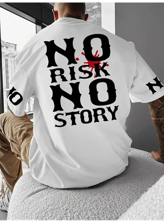 Baskılı Oversize Bisiklet Yaka T-shirt - Beyaz