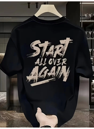 Baskılı Oversize Bisiklet Yaka T-shirt - Siyah