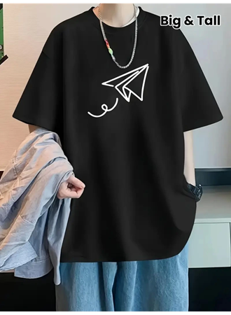 Baskılı Oversize Bisiklet Yaka T-shirt - Siyah