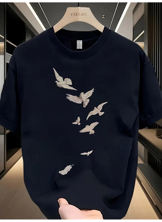 Baskılı Oversize Bisiklet Yaka T-shirt - Beyaz