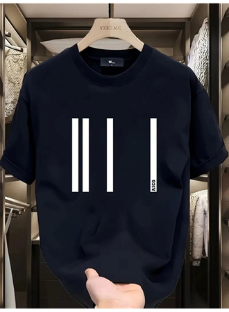 Baskılı Oversize Bisiklet Yaka T-shirt - Siyah