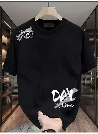 Baskılı Oversize Bisiklet Yaka T-shirt - Siyah