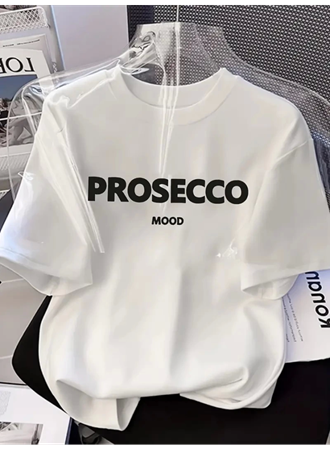 Baskılı Oversize Bisiklet Yaka T-shirt - Beyaz