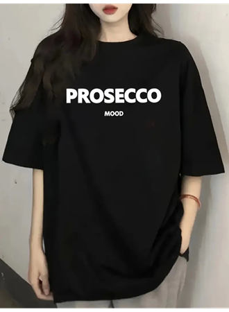 Baskılı Oversize Bisiklet Yaka T-shirt - Siyah