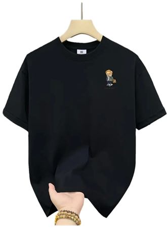 Baskılı Oversize Bisiklet Yaka T-shirt - Siyah