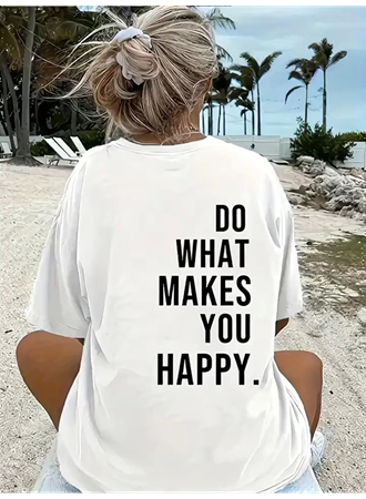 Baskılı Oversize Bisiklet Yaka T-shirt - Beyaz