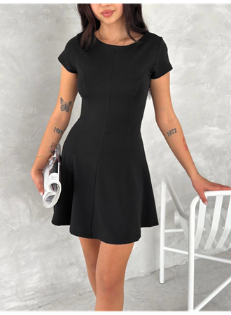 Kısa Kollu Mini Elbise - Siyah