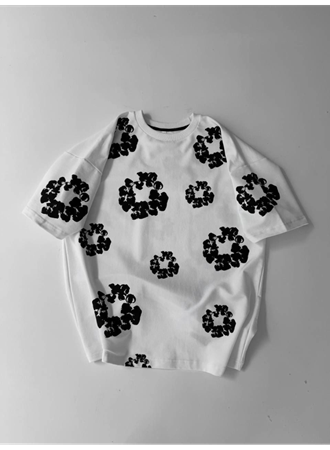 Ön Ve Arka Baskılı Oversize Bisiklet Yaka T-shirt- Beyaz