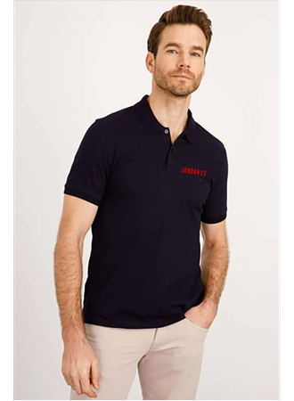 Yakası Düğmeli Yakalı Pike Baskılı T-Shirt - Beyaz