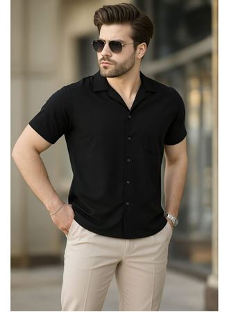 İki İplik Kumaş Gömlek - Siyah
