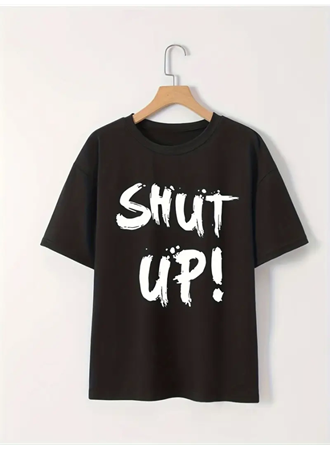 Baskılı Oversize Bisiklet Yaka T-shirt - Siyah