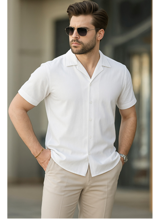 İki İplik Kumaş  Gömlek - Beyaz