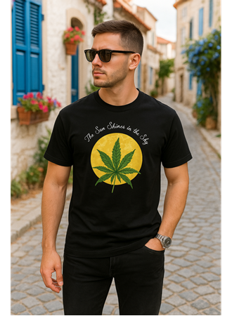 Ön Ve Arka Baskılı Oversize Bisiklet Yaka T-shirt- Siyah