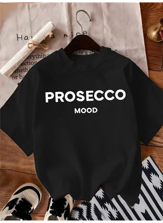 Baskılı Oversize Bisiklet Yaka T-shirt - Siyah