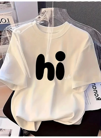 Baskılı Oversize Bisiklet Yaka T-shirt - Beyaz