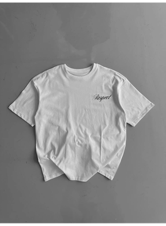 Baskılı Oversize Bisiklet Yaka T-shirt - Beyaz