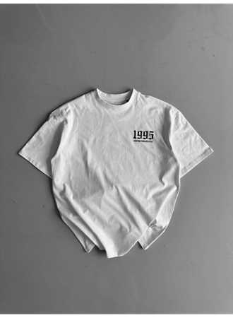 Baskılı Oversize Bisiklet Yaka T-shirt - Beyaz