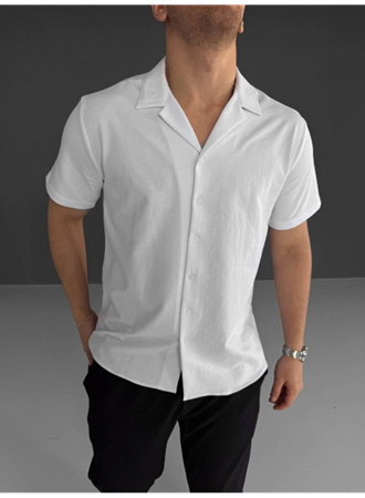 İki İplik Kumaş  Gömlek - Beyaz