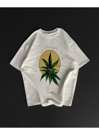 Ön Ve Arka Baskılı Oversize Bisiklet Yaka T-shirt- Beyaz