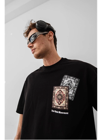 Erkek Baskılı Oversize T-shirt - Siyah