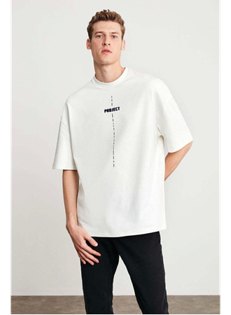 Unisex Baskılı Oversize T-Shirt - Beyaz