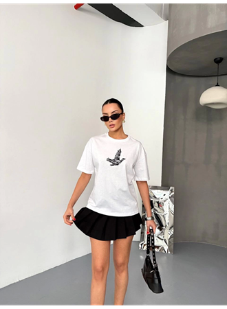 Kısa Kol Baskılı T-shirt - Beyaz