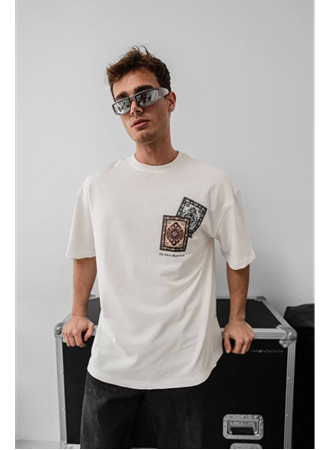 Erkek Baskılı Oversize T-shirt - Beyaz