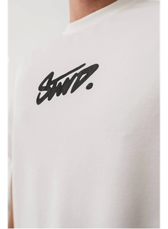 Erkek Baskılı Oversize T-shirt - Beyaz