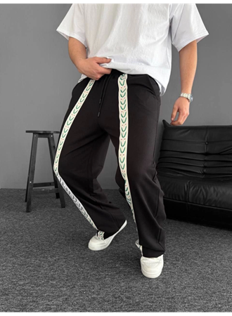 İki İplik Kumaş Şeritli Alt Esofman - Siyah